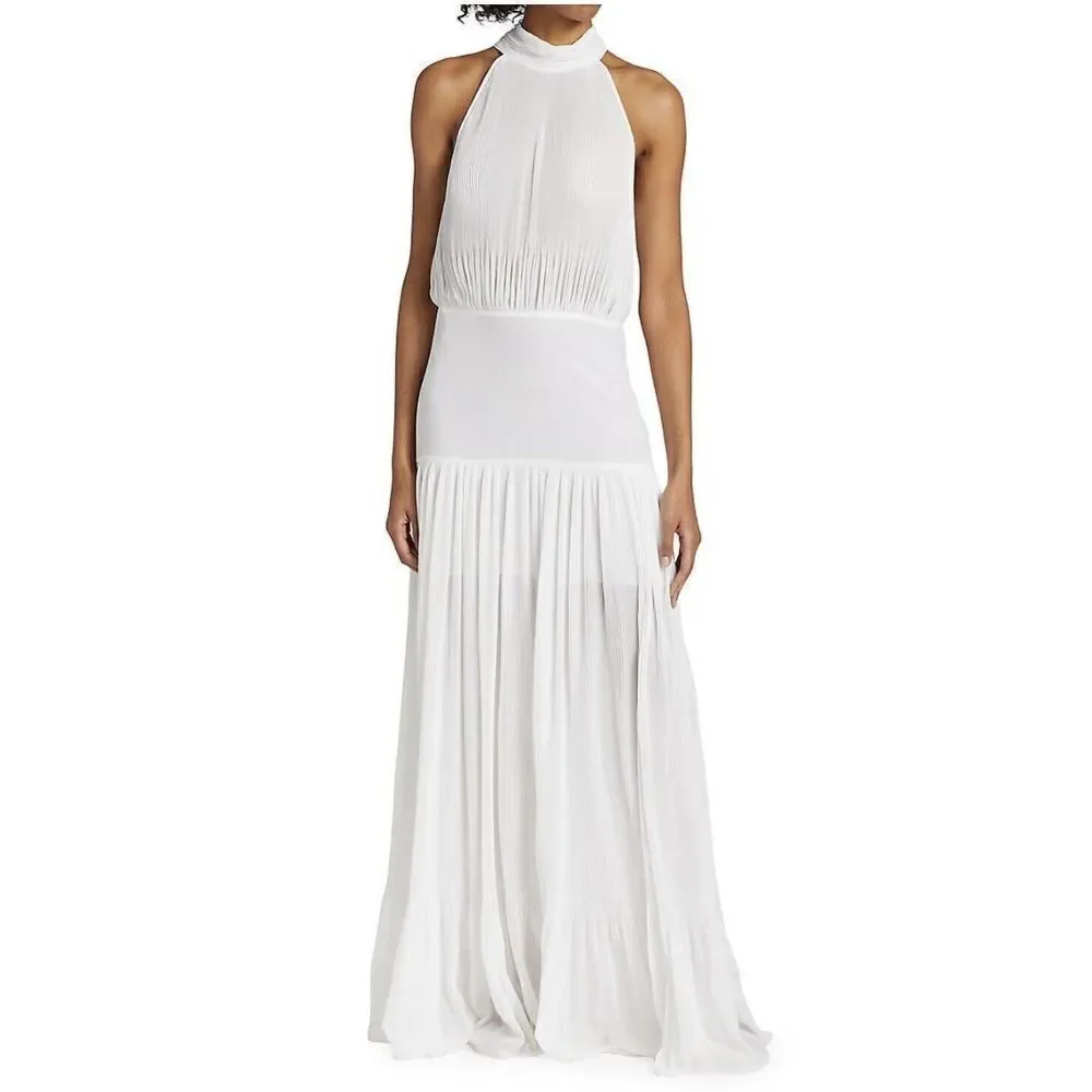 NWOT Veronica Beard Lilliana Gown Dress Pleated Halter Bow Bride Size 8 White
